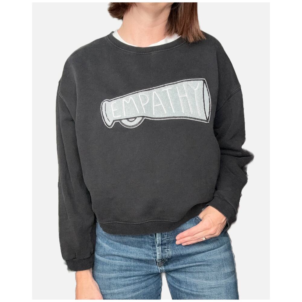 WYLLIS Empathy Mental Health Cropped Cotton Pullover Sweatshirt Black Large
